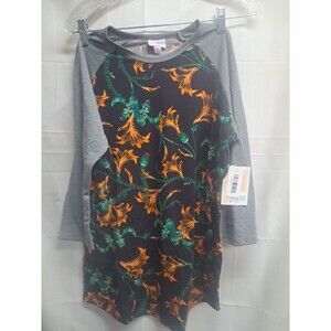 LulaRoe Randy Navy Floral Print With Gray Sleeves  Womens Shirt Size Small